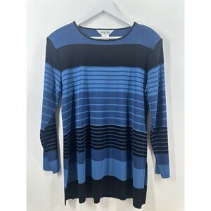 Misook Tunic Blue Striped Sz Large Beautiful Acrylic Sweater Light AC25